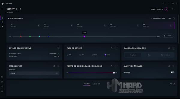 todos los controles del software Swarm II de Turtle Beach Kone II